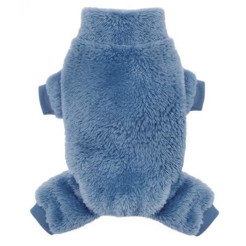 Idepet Samt-Hunde-Pyjama, Rollkragenpullover, flauschiger Plüsch-Einteiler, weiche Katzenbekleidung, Winter-Outfit, Hunde-Pyjama, Welpenoverall für kleine Hunde, Katzen (Blau, XL) von Idepet