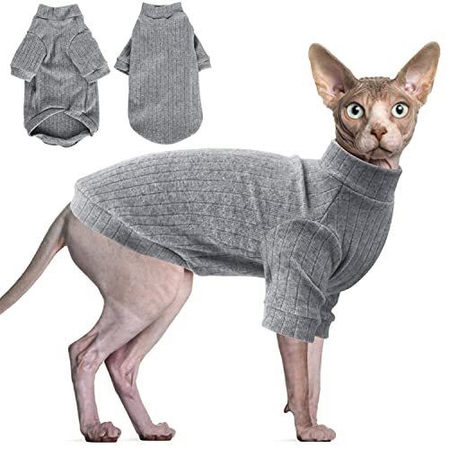 Idepet Sphynx Haarlose Katzenpullover, Shirt, Kätzchen, weiche Welpenkleidung, Pullover, niedlicher Katzen-Pyjama, Overall, Winter-Rollkragen für Katzen und kleine Hunde (XS, Grau) von Idepet