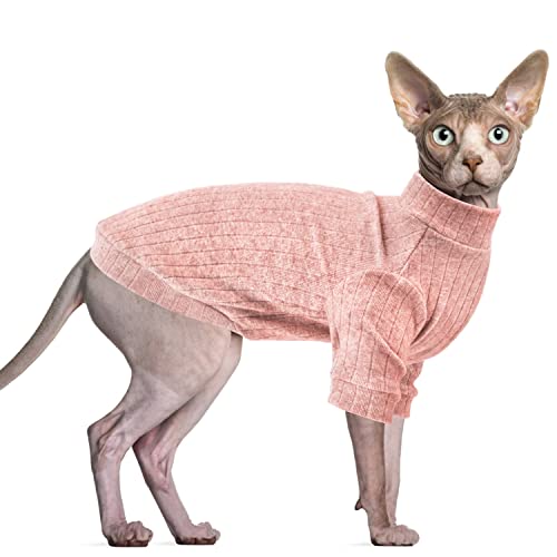 Idepet Sphynx Hundepullover für haarlose Katzen, weich, für Welpen, niedlicher Katzen-Pyjama, Overall, Baumwolle, Winter-Rollkragen für Katzen und Teetasse, Chihuahua, kleine Hunde (Rosa, L) von Idepet