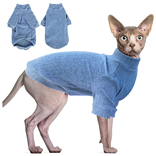 Idepet Sphynx Hundepullover für haarlose Katzen, weich, für Welpen, niedlicher Katzen-Pyjama, Overall, Baumwolle, Winter-Rollkragen für Katzen und Teetasse, Chihuahua, kleine Hunde (Blau, Größe S) von Idepet