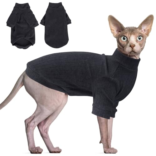 Idepet Sphynx Hundepullover für haarlose Katzen, weich, für Welpen, niedlicher Katzen-Pyjama, Overall, Baumwolle, Winter-Rollkragen für Katzen und Teetasse, Chihuahua, kleine Hunde (Schwarz, XL) von Idepet