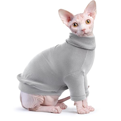 Idepet Sphynx Katzenhemd, haarlose Katzen, Baumwolle, Rollkragenpullover, atmungsaktiv, Pullover, Kätzchenbekleidung, Bezaubernde Weste, Pyjama, Overall für Katzen und kleine Hunde (groß, grau) von Idepet