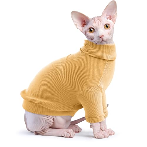 Idepet Sphynx Katzenhemd, haarlose Katzen, Baumwolle, Rollkragenpullover, atmungsaktiv, Pullover, Kätzchenbekleidung, bezaubernde Weste, Pyjama, Overall für Katzen und kleine Hunde (XS, gelb) von Idepet