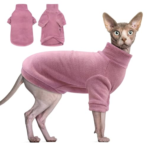 Idepet Sphynx Katzenkleidung für den Winter, haarloser Katzen-Rollkragenpullover, weiches Korallen-Fleece-Outfit, Mantel, warmes Hemd, Kätzchenbekleidung mit Ärmeln, Pullover, Haustier-Winter-Pyjama, von Idepet