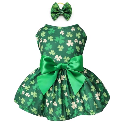 Idepet St. Patrick's Day Hundekleid mit Schleife, Tüllrock für kleine Hunde, Mädchen, grünes Welpenkleid, Katzenbekleidung, Haustier-Urlaubs-Outfits (Grün, XL) von Idepet