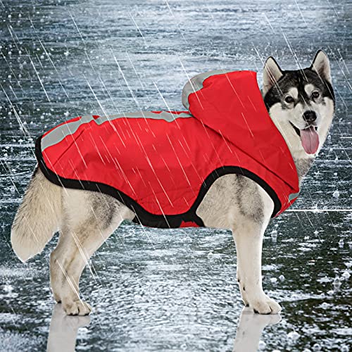 Idepet Wasserdichte 2-in-1-Regenjacke für Hunde, leichter Overall für Hunde mit Kapuze, atmungsaktiver Regenponcho mit Kapuze und reflektierendem Streifen für kleine, mittel große GroßHunde (3XL, Rot) von Idepet