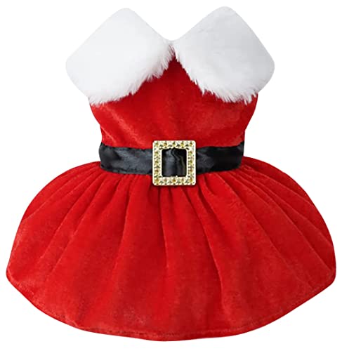 Idepet Weihnachten Hundekleid, Weihnachtsmann Hunderock Xmas Welpe Kostüm Weihnachten Outfit Hund Mädchen Winter Kleidung Kleines Haustier Roter Rock Anzug (Large, Belt) von Idepet