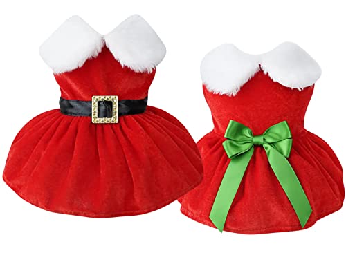 Idepet Weihnachtliches Hundekleid, Weihnachtsmann-Hunderock, Weihnachtsanzug, Hundekostüme (groß, Gürtel und Schleife) von Idepet