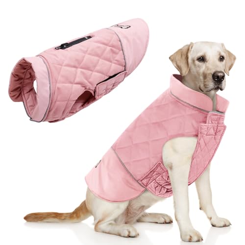 Idepet Winddichter Hundemantel Winter Warme Jacke,Anti-Schneeanzug Hundebekleidung für kleine mittelgroße Hunde mit Geschirrloch Blau Rosa Grau von Idepet