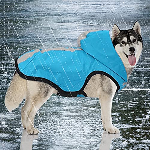 Idepet wasserdichte 2-in-1-Regenjacke für Hunde, Leichter Overall für Hunde mit Kapuze, atmungsaktiver Regenponcho mit Kapuze und reflektierendem Streifen für kleine, mittel große GroßHunde Blau von Idepet