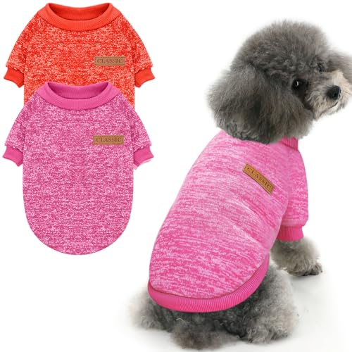 Klassischer Strickpullover für kleine und mittelgroße Hunde, warme Kleidung für Hunde und Katzen, weiche Welpengröße für Chihuahua, Yorkshire Tzu (Rosarot, Orange, XXS) von Idepet
