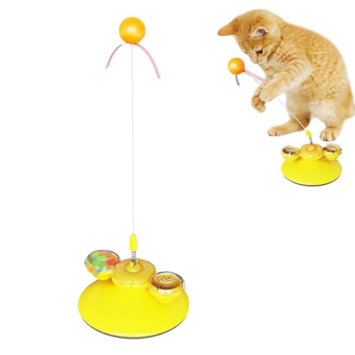 Idezek Katzen-Windmühlenspielzeug - Katzenspielzeug mit Schnur für Wohnungskatzen, Saugnapf-Teaser mit Katzenminze-Ball, Keine Batterie erforderlich, Haustierübung für Hauskatzen von Idezek