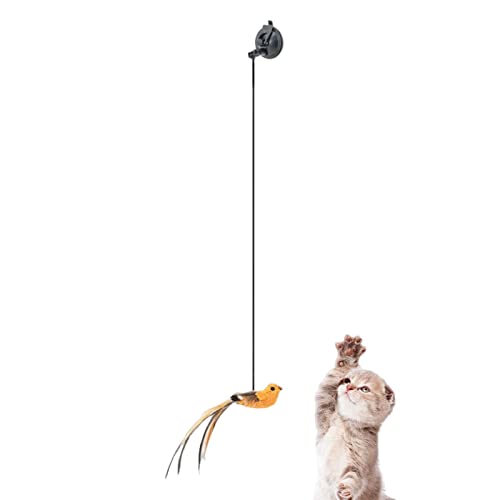 Idezek Simulierter Fliegender Vogel Katzenspielzeug - Interaktives Federspielzeug für Katzen,Saugnapf-Haustier-Tanzen, Jagen, Übungsspielzeug, lustiges interaktives Haustierzubehör von Idezek