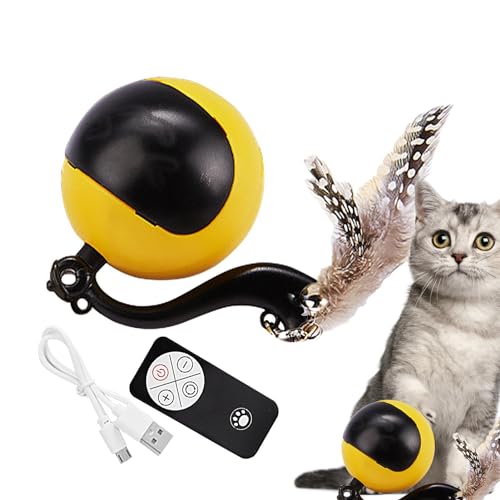 Idezek Smart Ball Katzenspielzeug, beweglicher Katzenball | Elektrischer Katzenball mit Federschwänzen - Bewegliches Katzenspielzeug mit LED-Licht und Ton, Katzen-Übungsspielzeug, von Idezek