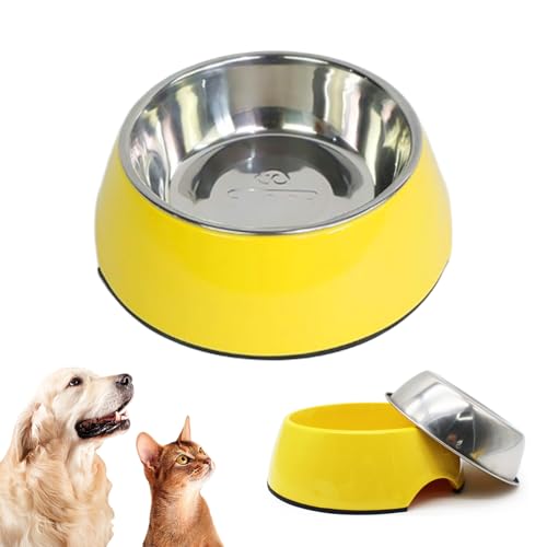 Pet Bowls 5, 5x2, 4 Zoll Nicht-Stick-Anti-Bite-Edelstahl-Katzenschalen, umweltfreundliche Wärme-resistente Flache Katzenschale für kleine Hundekaninchen, Gelb, Gelb von Iewroyt