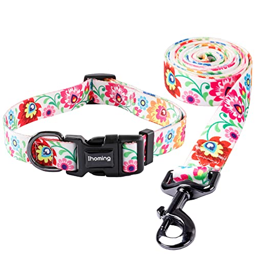Ihoming Hundehalsband und Leine, Set für den täglichen Spaziergang im Freien, Laufen, Training, weiße bunte Blumen, Design für kleine Jungen, Mädchen, Hunde, Katzen, Haustiere, Größe S bis zu 9 kg Ihoming Hundehalsband und Leine, Set für den täglichen Spaziergang im Freien, Laufen, Training, weiße bunte Blumen, Design für kleine Jungen, Mädchen, Hunde, Katzen, Haustiere, Größe S bis zu 9 kg von Ihoming