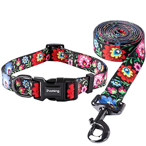 Ihoming Hundehalsband und Leine, Set für tägliches Spazierengehen, Laufen, Training, schwarz, buntes Blumen-Design, für kleine Jungen, Mädchen, Hunde, Katzen, Haustiere, Größe S bis zu 9 kg Ihoming Hundehalsband und Leine, Set für tägliches Spazierengehen, Laufen, Training, schwarz, buntes Blumen-Design, für kleine Jungen, Mädchen, Hunde, Katzen, Haustiere, Größe S bis zu 9 kg von Ihoming