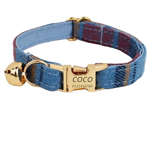 Haustierhalsband mit individueller Gravur, personalisiertes Katzen Halsband mit Sicherheitsverschluss, individuelle Halsbänder mit Glöckchen für Katzenjungen und mädchen (Blauer Samt,S) von Iirlvior