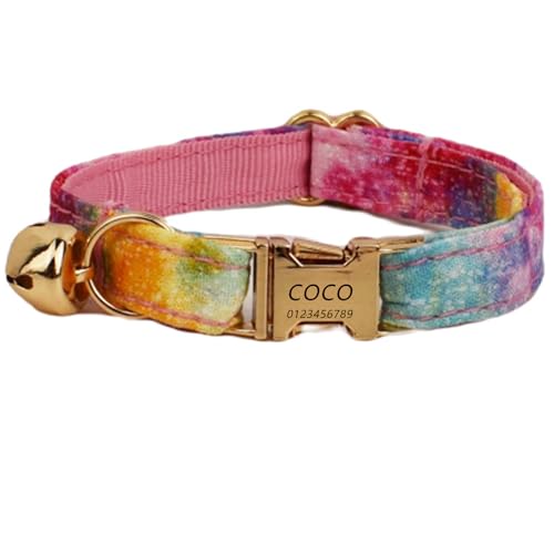 Haustierhalsband mit individueller Gravur, personalisiertes Katzen Halsband mit Sicherheitsverschluss, individuelle Halsbänder mit Glöckchen für Katzenjungen und mädchen (Grundierung Bräunung,S) von Iirlvior