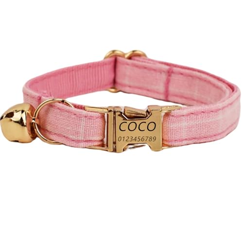 Haustierhalsband mit individueller Gravur, personalisiertes Katzen Halsband mit Sicherheitsverschluss, individuelle Halsbänder mit Glöckchen für Katzenjungen und mädchen (Rosa Gitter,S) von Iirlvior