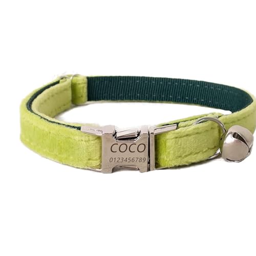Haustierhalsband mit individueller Gravur, personalisiertes Katzen- und Hundehalsband mit Sicherheitsverschluss, Halsbänder mit Glöckchen für Katzenjungen und mädchen (Avocado-Twill,S) von Iirlvior
