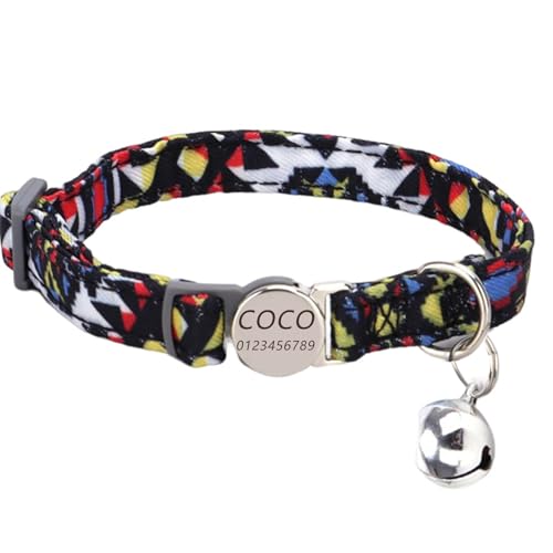 Haustierhalsband mit individueller Gravur, personalisiertes Katzen- und Hundehalsband mit Sicherheitsverschluss, Halsbänder mit Glöckchen für Katzenjungen und mädchen (Farbraster) von Iirlvior