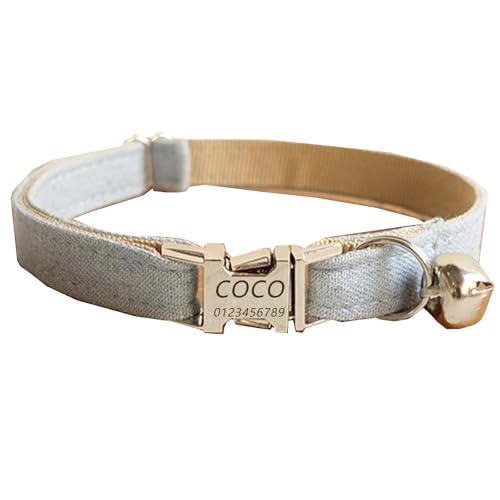 Haustierhalsband mit individueller Gravur, personalisiertes Katzen- und Hundehalsband mit Sicherheitsverschluss, Halsbänder mit Glöckchen für Katzenjungen und mädchen (Heller Denim,S) von Iirlvior