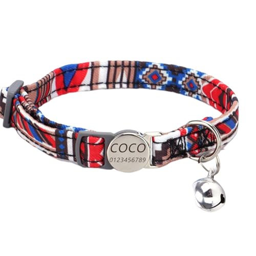 Haustierhalsband mit individueller Gravur, personalisiertes Katzen- und Hundehalsband mit Sicherheitsverschluss, Halsbänder mit Glöckchen für Katzenjungen und mädchen (Indischer Stil) von Iirlvior