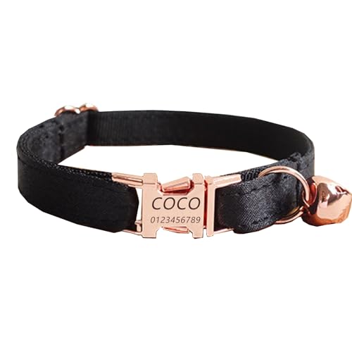 Haustierhalsband mit individueller Gravur, personalisiertes Katzen- und Hundehalsband mit Sicherheitsverschluss, Halsbänder mit Glöckchen für Katzenjungen und mädchen (Schwarzer Ritter,L) von Iirlvior
