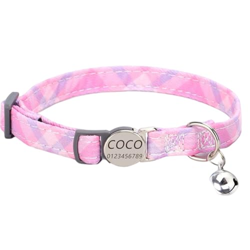 Haustierhalsband mit individueller Gravur, personalisiertes Katzen- und Hundehalsband mit Sicherheitsverschluss, Halsbänder mit Glöckchen für Katzenjungen und mädchen (Süßes rosa Mädchen) von Iirlvior