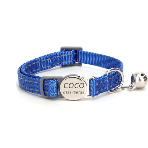 Haustierhalsband mit individueller Gravur, personalisiertes Katzen- und Hundehalsband mit Sicherheitsverschluss, individuelle Halsbänder mit Glöckchen für Katzenjungen und mädchen (Dunkelblau) von Iirlvior