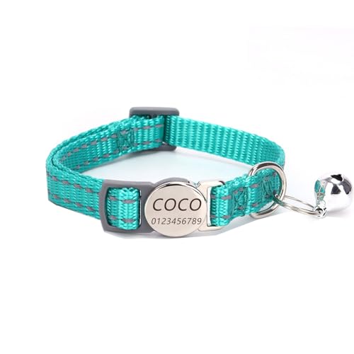Haustierhalsband mit individueller Gravur, personalisiertes Katzen- und Hundehalsband mit Sicherheitsverschluss, individuelle Halsbänder mit Glöckchen für Katzenjungen und mädchen (Grüne Waldfarbe) von Iirlvior
