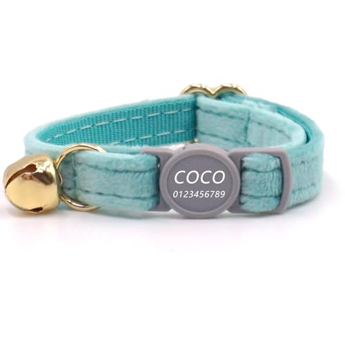 Haustierhalsband mit individueller Gravur, personalisiertes Katzen- und Hundehalsband mit Sicherheitsverschluss, individuelle Halsbänder mit Glöckchen für Katzenjungen und mädchen (Grüner See,L) von Iirlvior