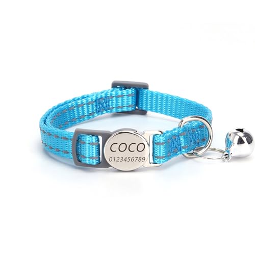Haustierhalsband mit individueller Gravur, personalisiertes Katzen- und Hundehalsband mit Sicherheitsverschluss, individuelle Halsbänder mit Glöckchen für Katzenjungen und mädchen (Himmelblau) von Iirlvior