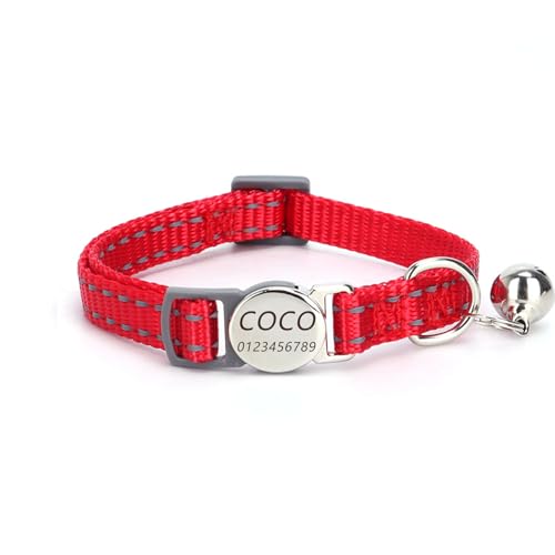 Haustierhalsband mit individueller Gravur, personalisiertes Katzen- und Hundehalsband mit Sicherheitsverschluss, individuelle Halsbänder mit Glöckchen für Katzenjungen und mädchen (Leuchtendes Rot) von Iirlvior