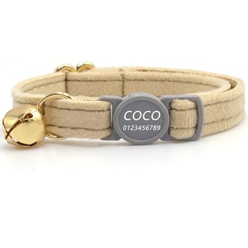 Haustierhalsband mit individueller Gravur, personalisiertes Katzen- und Hundehalsband mit Sicherheitsverschluss, individuelle Halsbänder mit Glöckchen für Katzenjungen und mädchen (Milchtee,S) von Iirlvior