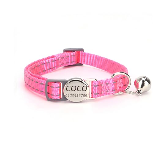Haustierhalsband mit individueller Gravur, personalisiertes Katzen- und Hundehalsband mit Sicherheitsverschluss, individuelle Halsbänder mit Glöckchen für Katzenjungen und mädchen (Rosa) von Iirlvior