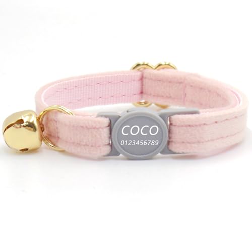Haustierhalsband mit individueller Gravur, personalisiertes Katzen- und Hundehalsband mit Sicherheitsverschluss, individuelle Halsbänder mit Glöckchen für Katzenjungen und mädchen (Rosa,L) von Iirlvior