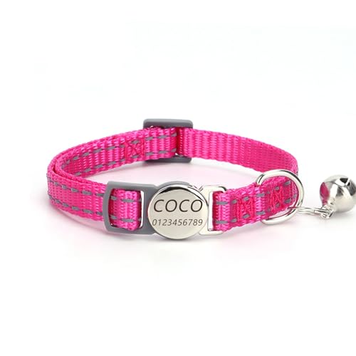 Haustierhalsband mit individueller Gravur, personalisiertes Katzen- und Hundehalsband mit Sicherheitsverschluss, individuelle Halsbänder mit Glöckchen für Katzenjungen und mädchen (Rosenrot) von Iirlvior