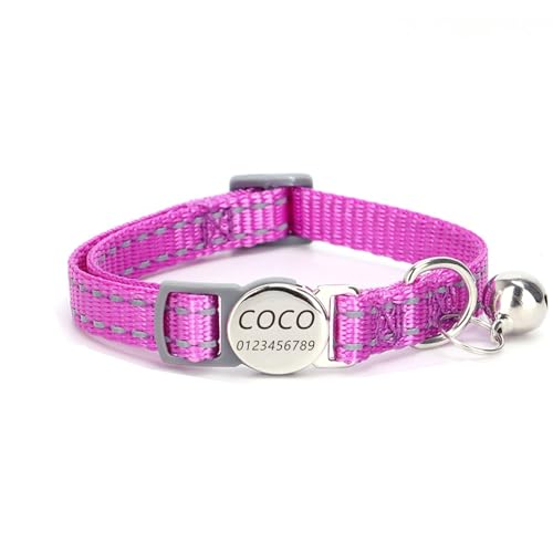 Haustierhalsband mit individueller Gravur, personalisiertes Katzen- und Hundehalsband mit Sicherheitsverschluss, individuelle Halsbänder mit Glöckchen für Katzenjungen und mädchen (Violett) von Iirlvior