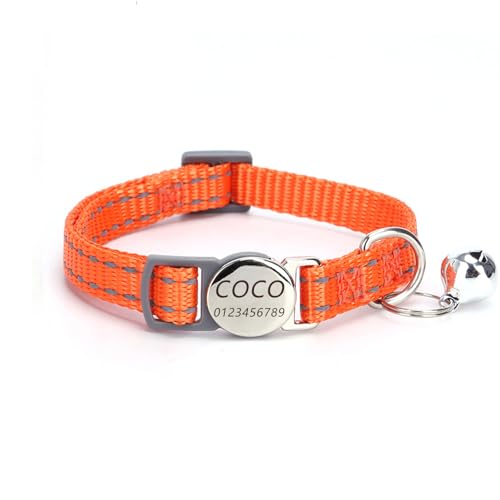 Haustierhalsband mit individueller Gravur, personalisiertes Katzen- und Hundehalsband mit Sicherheitsverschluss, individuelle Halsbänder mit Glöckchen für Katzenjungen und mädchen (orange Farbe) von Iirlvior