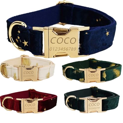 Personalisiertes Hundehalsband mit gravierter Metallschnalle – Haustierhalsbänder personalisiert mit Namen und Telefonnummer – Samtdruck – Verstellbare Größen für Rassen (Grüne Feder, XS) von Iirlvior