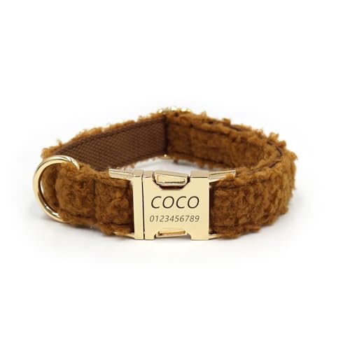 Personalisiertes Hundehalsband mit gravierter Metallschnalle – Haustierhalsbänder personalisiert mit Namen und Telefonnummer – Teddybär-Stil – verstellbare Größen für Rassen (Braun,L) von Iirlvior