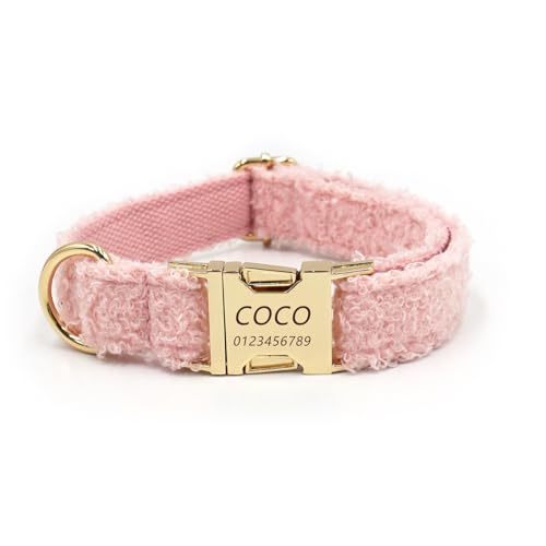 Personalisiertes Hundehalsband mit gravierter Metallschnalle – Haustierhalsbänder personalisiert mit Namen und Telefonnummer – Teddybär-Stil – verstellbare Größen für Rassen (Rosa,S) von Iirlvior