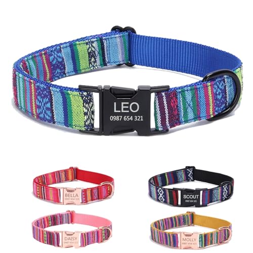 Personalisiertes Hundehalsband mit gravierter Metallschnalle – Haustierhalsbänder personalisiert mit Namen und Telefonnummer mit graviertem Schieber – verstellbare Größen (Blau XS) von Iirlvior