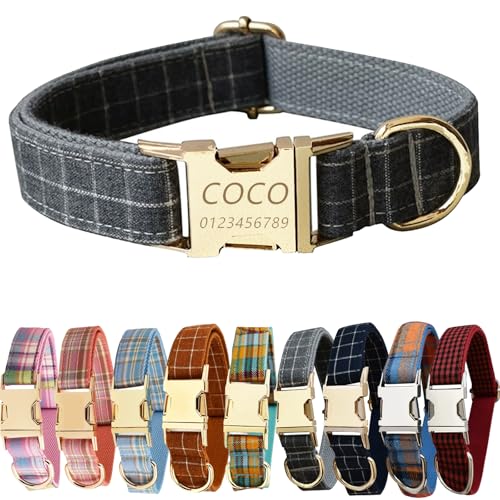 Personalisiertes Hundehalsband mit gravierter Metallschnalle – Haustierhalsbänder personalisiert mit Namen und Telefonnummer mit graviertem Schieber – verstellbare Größen (Marineblau, XL) von Iirlvior