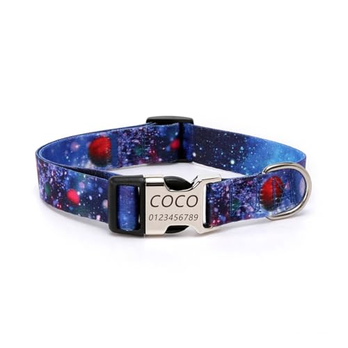 Personalisiertes Hundehalsband mit gravierter Metallschnalle – Haustierhalsbänder personalisiert mit Namen und Telefonnummer mit graviertem Schieber – verstellbare Größen (Milchstraße,M) von Iirlvior
