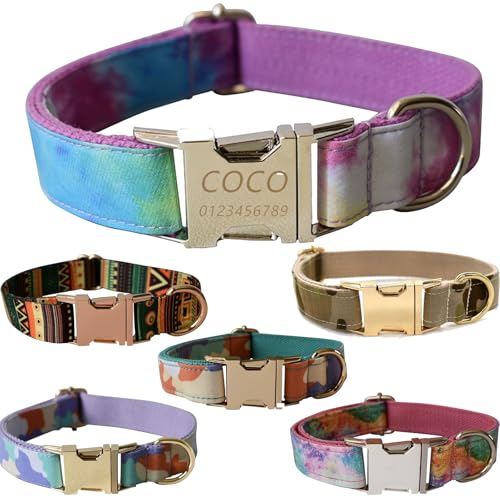 Personalisiertes Hundehalsband mit gravierter Metallschnalle – Haustierhalsbänder personalisiert mit Namen und Telefonnummer mit graviertem Schieber – verstellbare Größen (Pad-Färbung, L) von Iirlvior