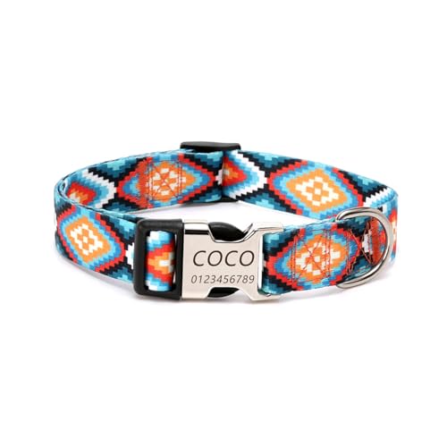 Personalisiertes Hundehalsband mit gravierter Metallschnalle – Haustierhalsbänder personalisiert mit Namen und Telefonnummer mit graviertem Schieber – verstellbare Größen (Rautenmuster,XL) von Iirlvior