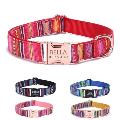 Personalisiertes Hundehalsband mit gravierter Metallschnalle – Haustierhalsbänder personalisiert mit Namen und Telefonnummer mit graviertem Schieber – verstellbare Größen (Rot L) von Iirlvior